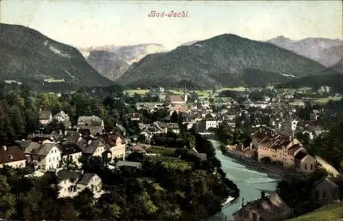 Ak Bad Ischl Oberösterreich, Ortspanorama, Berge, Kirche