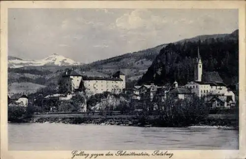 Ak Golling an der Salzach in Salzburg, Ort gegen den Schmittenstein, Burg