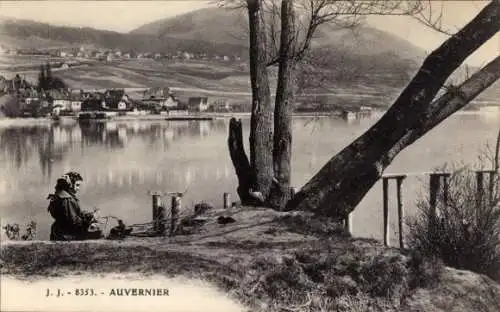 Ak Auvernier Neuenburg Schweiz, Wasserpartie, Blick zum Ort