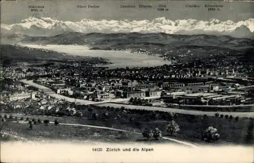 Ak Zürich Stadt Schweiz, Gesamtansicht, Alpen