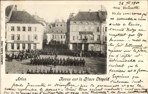 Ak Arlon Aarlen Wallonien Luxemburg, Revue sur la Place Leopold