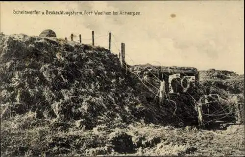 Ak Waelhem lez Malines Flandern Antwerpen, Fort Waelhem, Beobachtungsturm, Scheinwerfer