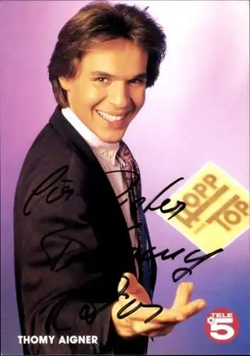 Ak Moderator Thomy Aigner, Portrait, Hopp oder Top, Autogramm