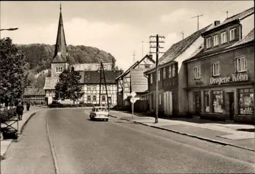 Ak Niedersachswerfen Harztor in Thüringen, Ernst Thälmann Platz, Kirche, Drogerie Köhn