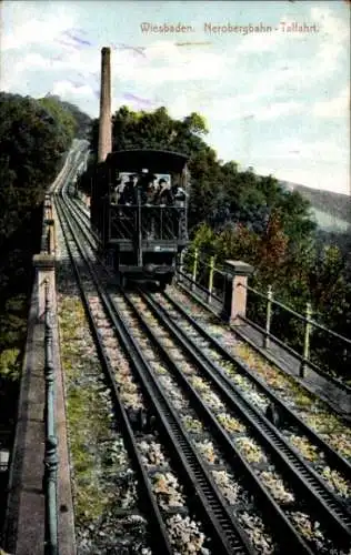 Ak Wiesbaden in Hessen, Nerobergbahn Talfahrt