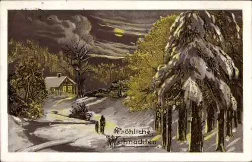 Ak Fröhliche Weihnachten, Winterlandschaft