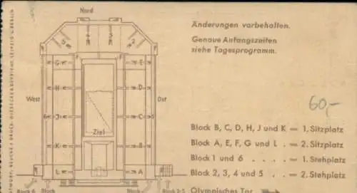 Eintrittskarte XI. Olympiade Berlin 1936, Schwimmstadion, Schwimmen, 13.8.1936, Stehplatz