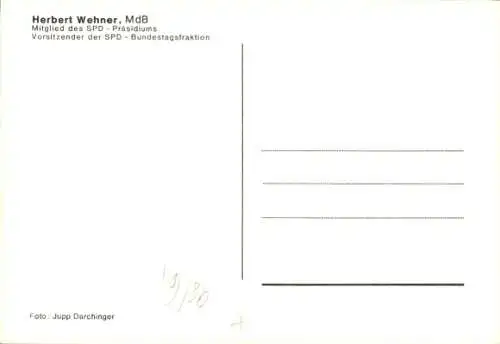 Ak Stellvertretender Vorsitzender der SPD, Herbert Wehner, Portrait, Autogramm