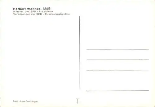 Ak Stellvertretender Vorsitzender der SPD, Herbert Wehner, Portrait, Autogramm