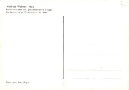 Ak Stellvertretender Vorsitzender der SPD, Herbert Wehner, Portrait, Autogramm