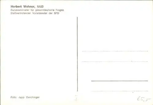 Ak Stellvertretender Vorsitzender der SPD, Herbert Wehner, Portrait, Autogramm