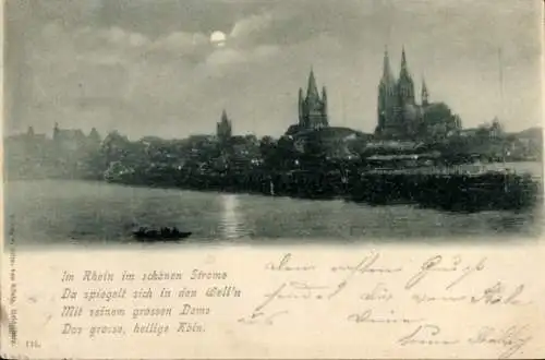 Mondschein Ak Köln am Rhein, Teilansicht, Dom