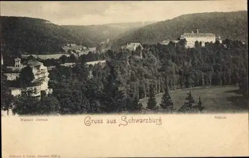 Ak Schwarzburg in Thüringen, Weisser Hirsch, Schloss, Panorama