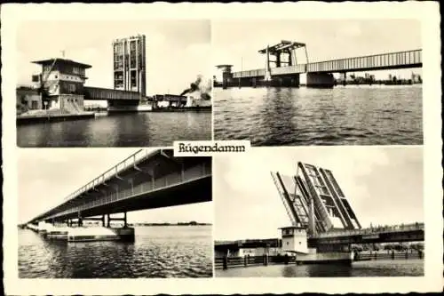 Ak Stralsund, Rügendamm, Brücke, Teilansichten