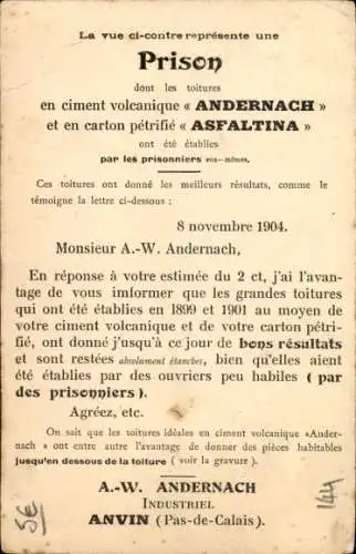 Ak Anvin Pas de Calais, Prison, ciment volcanique Andernach