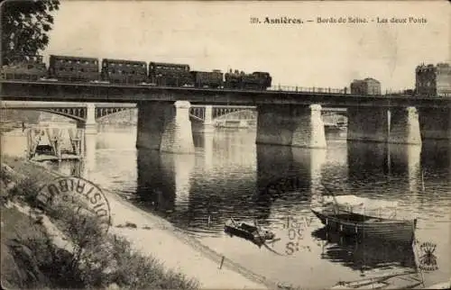 Ak Asnières-sur-Seine Hauts-de-Seine, Ufer der Seine, Les deux Ponts