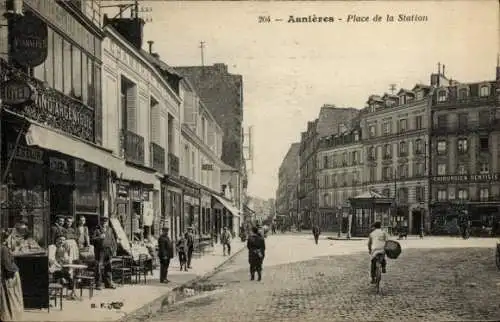 Ak Asnières-sur-Seine Hauts-de-Seine, Place de la Station