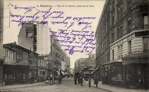 Ak Asnières-sur-Seine Hauts-de-Seine, Rue de la Station, aufgenommen vom Bahnhof