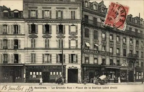 Ak Asnières-sur-Seine Hauts-de-Seine, La Grande Rue, Place de la Station