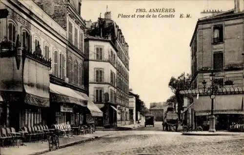 Ak Asnières-sur-Seine Hauts-de-Seine, Place und Rue de la Comete