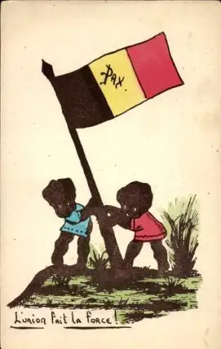 Künstler Ak L'Union fait la force, Pax, belgische Landesflagge, Mission