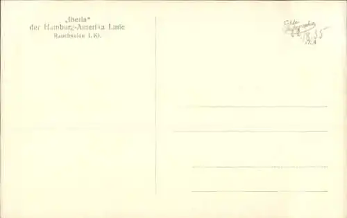 Ak Dampfschiff Iberia, Hamburg Amerika Linie, Rauchsalon 1. Klasse, HAPAG