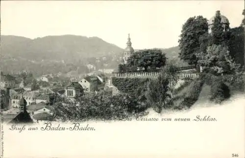 Ak Baden Baden am Schwarzwald, Terrasse vom neuen Schloss