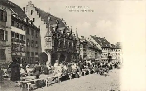 Ak Freiburg im Breisgau, Marktplatz mit Kaufhaus