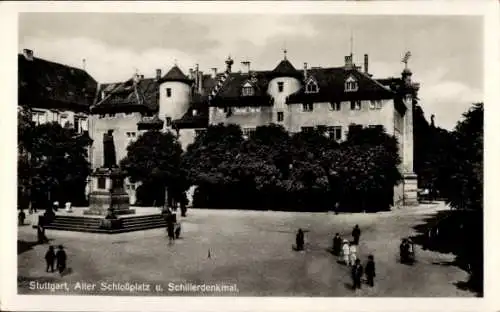 Künstler Ak Stuttgart am Neckar, Alter Schlossplatz, Schillerdenkmal