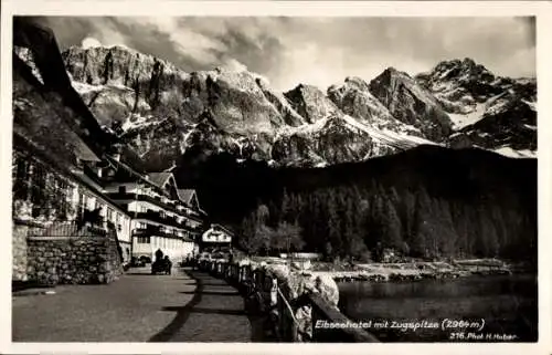 Ak Garmisch Partenkirchen in Oberbayern, Eibseehotel, Zugspitze