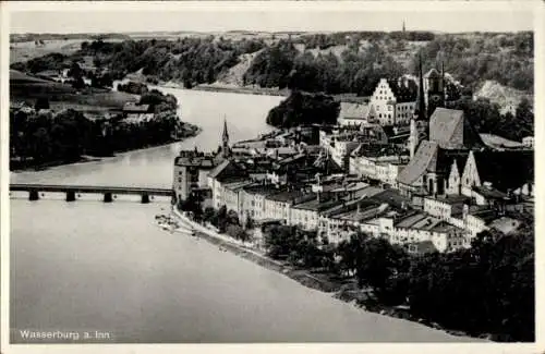 Ak Wasserburg am Inn Oberbayern, Teilansicht, Brücke