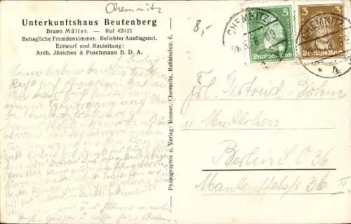 Ak Chemnitz in Sachsen, Unterkunftshaus Beutenberg