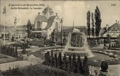 Ak Brüssel Brüssel, Ausstellung 1910, Niederländischer Garten, Brunnen