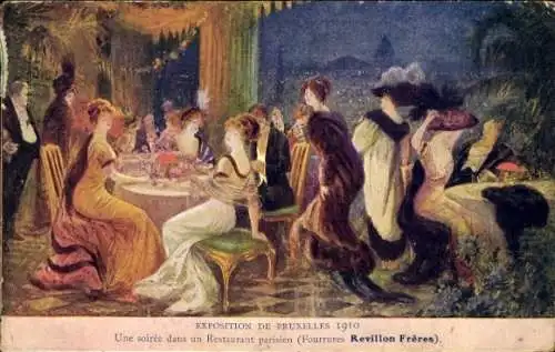 Künstler Ak Brüssel Brüssel, Weltausstellung 1910, ein Abend in einem Pariser Restaurant