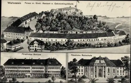 Ak Wallerstein in Schwaben, Fürstliches Schloss, Reitschule, Rentamt