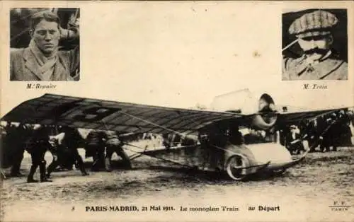 Ak Paris Madrid 1911, Der Eindeckerzug bei der Abfahrt, Bonnier, Zug