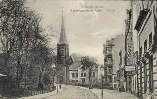 Ak Flensburg in Schleswig Holstein, Nordergraben, Katholische Kirche