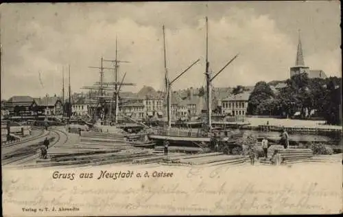 Ak Neustadt in Holstein, Hafen, Segelschiffe