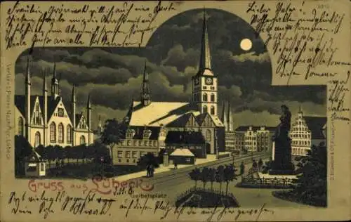 Mondschein Litho Hansestadt Lübeck, Geibelsplatz