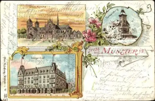 Litho Münster in Westfalen, Dom-Kirche, Ludgerihof, Tuckelsburg