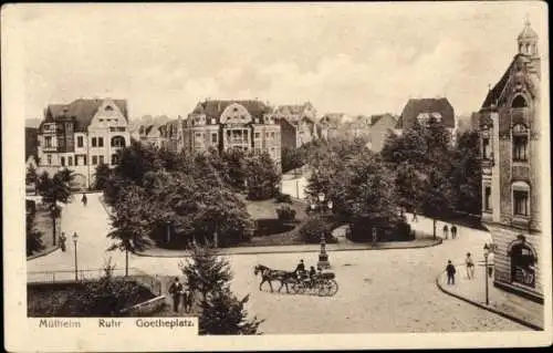 Ak Mülheim Ruhr, Goetheplatz, Pferdewagen, Gebäude