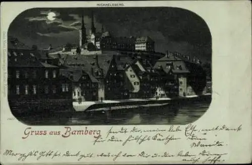 Mondschein Litho Bamberg an der Regnitz Oberfranken, Michaelsberg