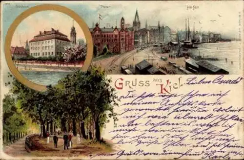 Litho Kiel, Hafen, Post, Schloss, Düsternbrooker Allee