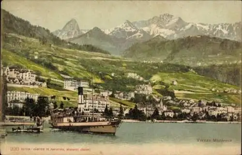 Ak Vernex Montreux Kt. Waadt Schweiz, Salondampfer, Ort, Alpen