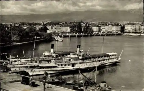 Ak Genève Genf Schweiz, Blick auf die Stadt vom Quai Gustave Ador, MS Montreux