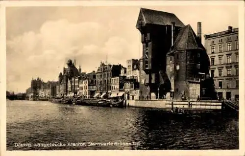 Ak Gdańsk Danzig, Langebrücke, Krantor, Sternwarte, Grünes Tor