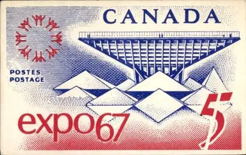Ak Montreal Québec Kanada, Reproduktion einer Gedenkbriefmarke, Kanadischer Pavillon