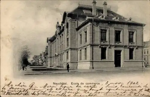 Ak Neuchâtel Neuenburg Stadt, Ecole de commerce