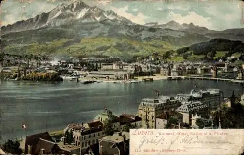 Ak Luzern Stadt Schweiz, Kursaal, Hotel National und Pilatus