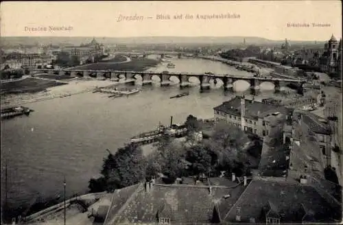 Ak Dresden Neustadt, Augustusbrücke, Brühlsche Terrasse